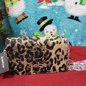 Bebe Gold and Black Leopard Print Crossbody